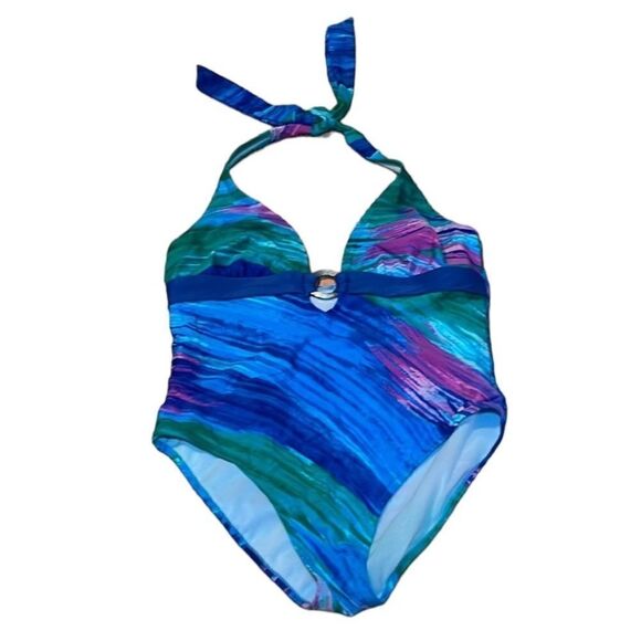 Vintage Halter Swimsuit, 1 piece swim suit, Large - Picture 1 of 7